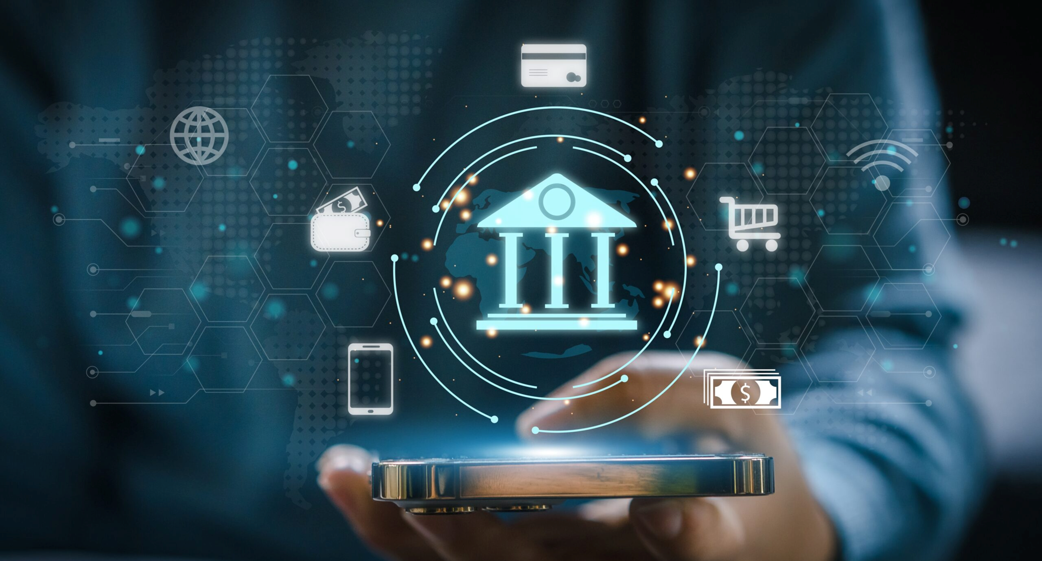 Digitale weergave van een bestuursorgaan met verbonden financiële en technologische systemen als symbool voor governance en besluitvorming.
